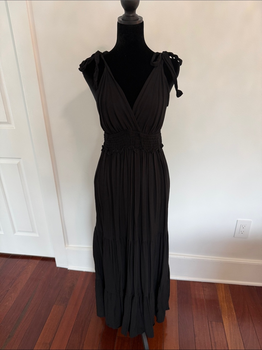 Black Maxi Dress with Tie-Shoulder Detail